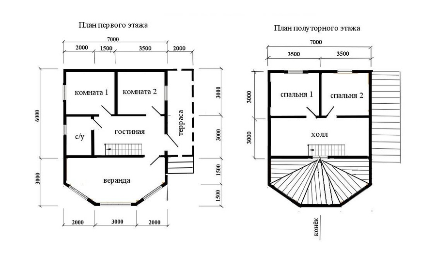 Дом из бруса 6 х 7 м