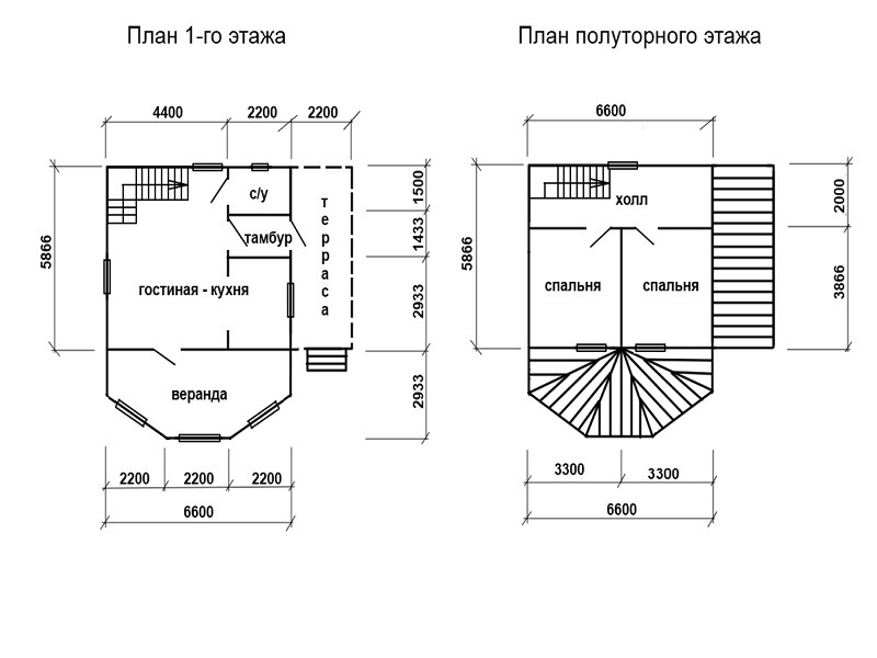 Каркасный дом 5.866 х 6.6 м