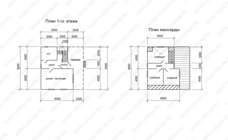Дом из бруса 6 х 8 м с террасой