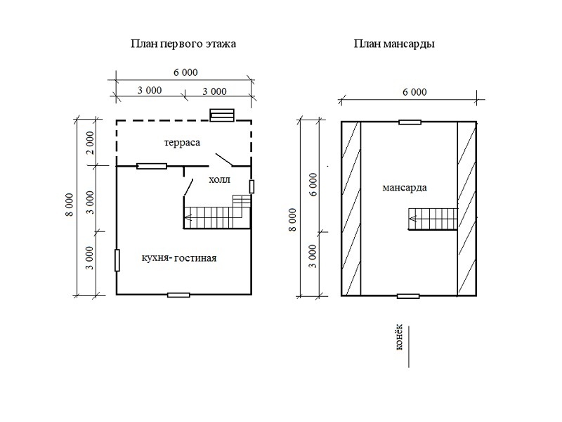 Дом 6 х 8 м с террасой 2 х 6 м