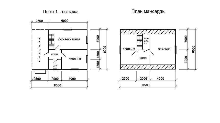 Дом из бруса 6 х 8,5 м