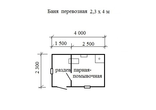 Перевозная баня 2,3 х 4 м