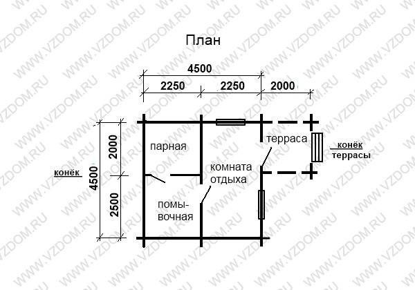 Сруб &laquo;под крышу&raquo; бани из бруса 4,5 х 4,5 м с террасой