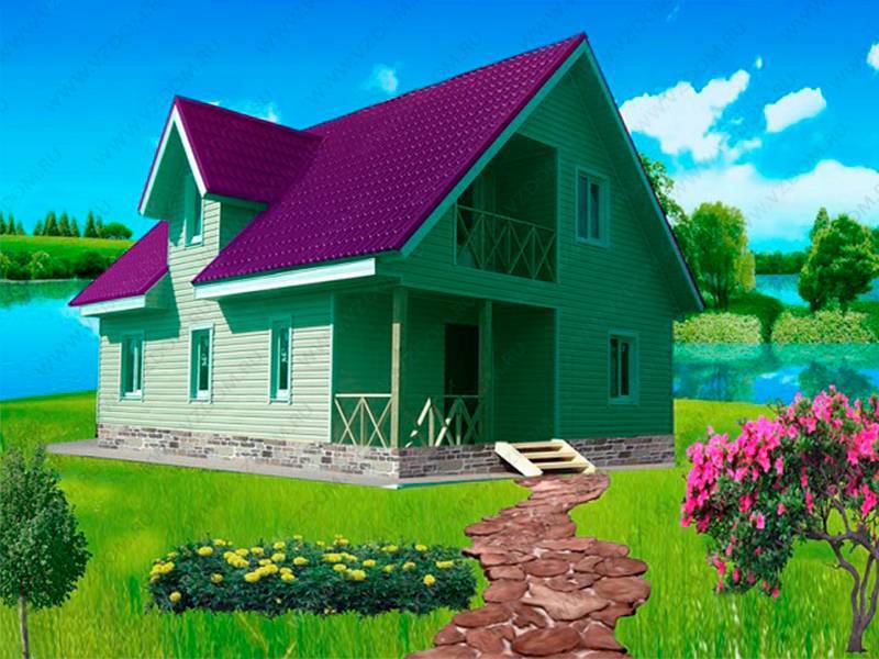 № 13-50. Каркасный дом 8х10 с террасой и лоджией