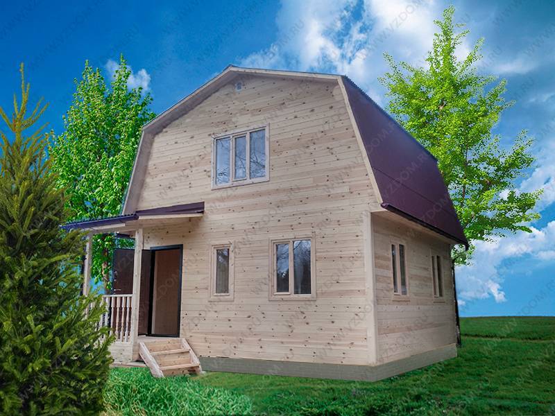 № 03-60. Каркасный дом 6х6 с крыльцом