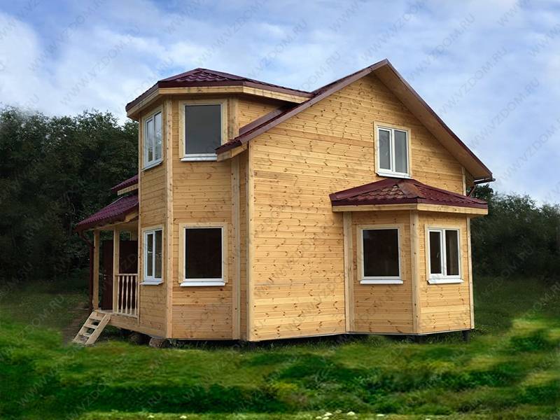 № 04-40. Каркасный дом 6х6 с эркерами