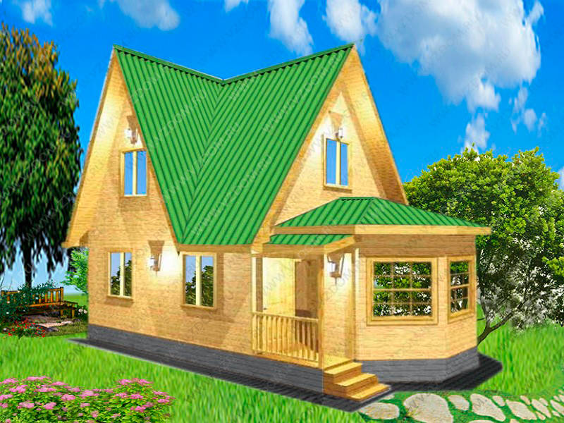 № 04-00. Каркасный дом 6х6 с эркером