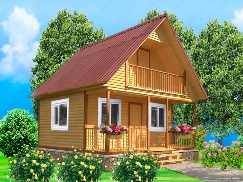 № 04-80. Дом из бруса 6х6 с террасой и лоджией
