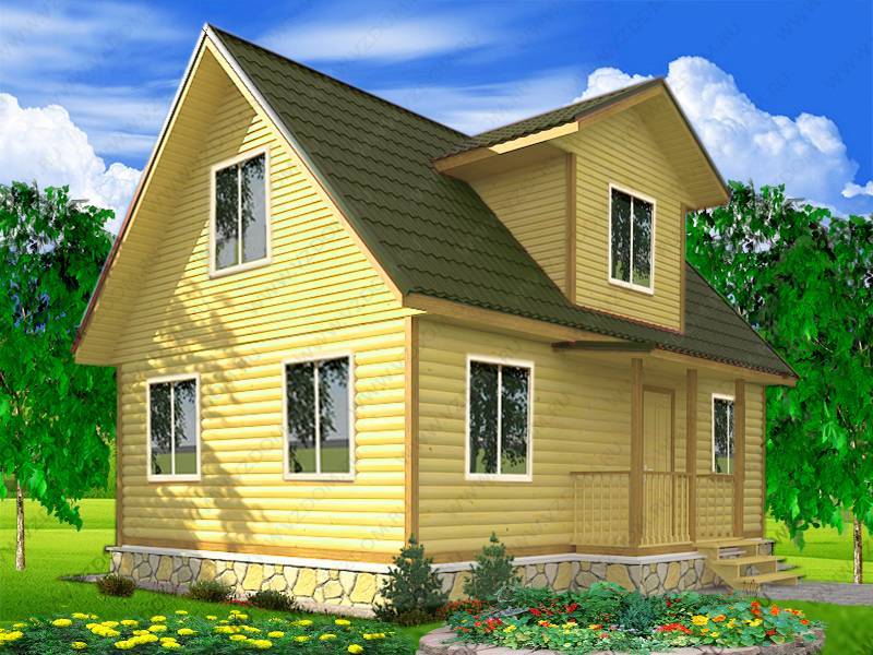 № 09-00. Дом из бруса 6х9 с террасой и фонарём