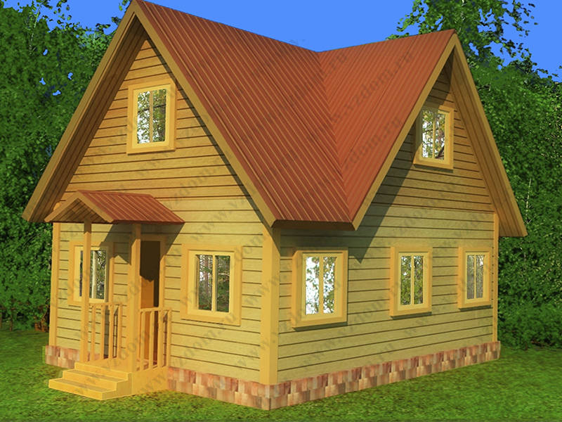 № 05-80. Дом из бруса 6х8 трёхфронтонный